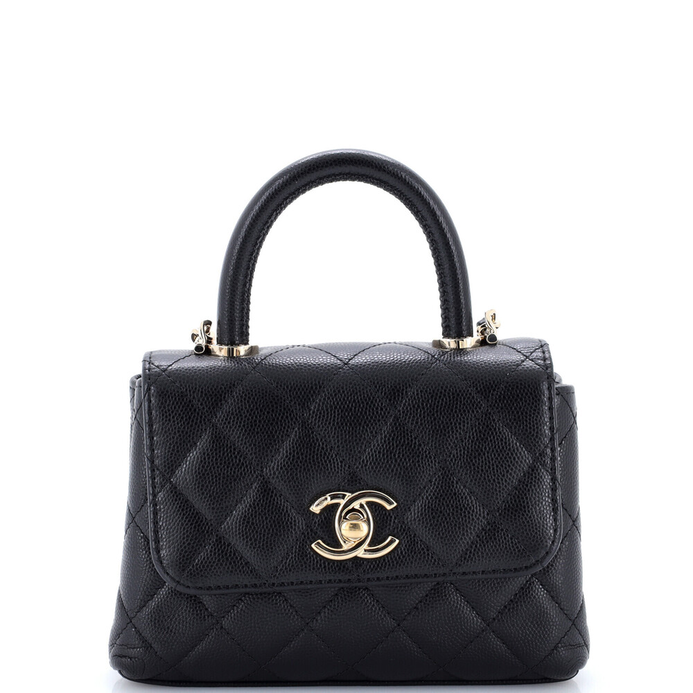 Chanel Mini Coco Top Handle Clutch with Chain Quilted Caviar